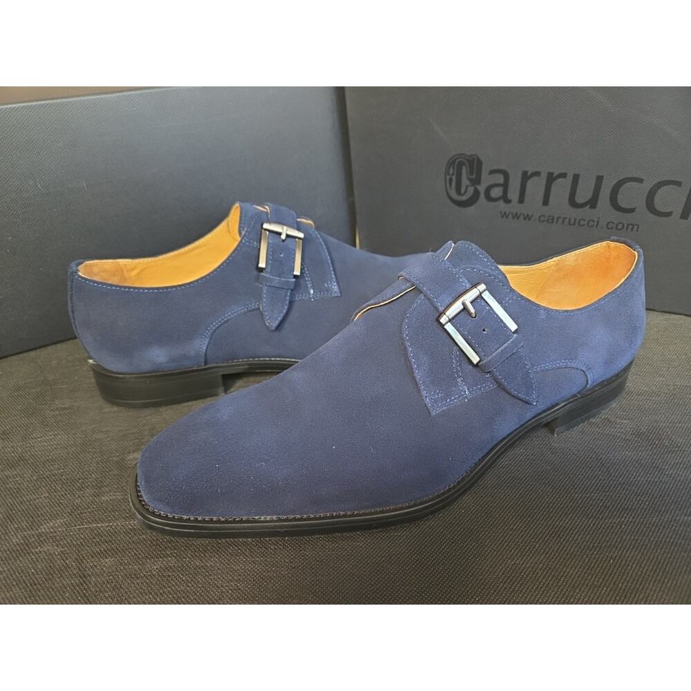 Carrucci Blue Suede Men's Leather Single Buckle Monk Strap Shoes 10.5 D - Picture 4 of 9